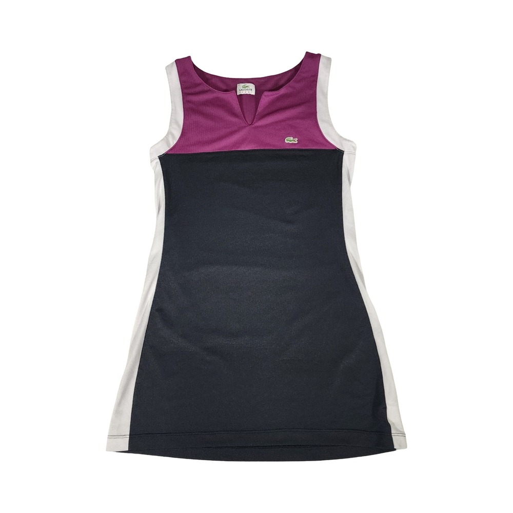 Lacoste Sport Women Tennis‎ Dress Sleeveless Purple Black White Size 40 M